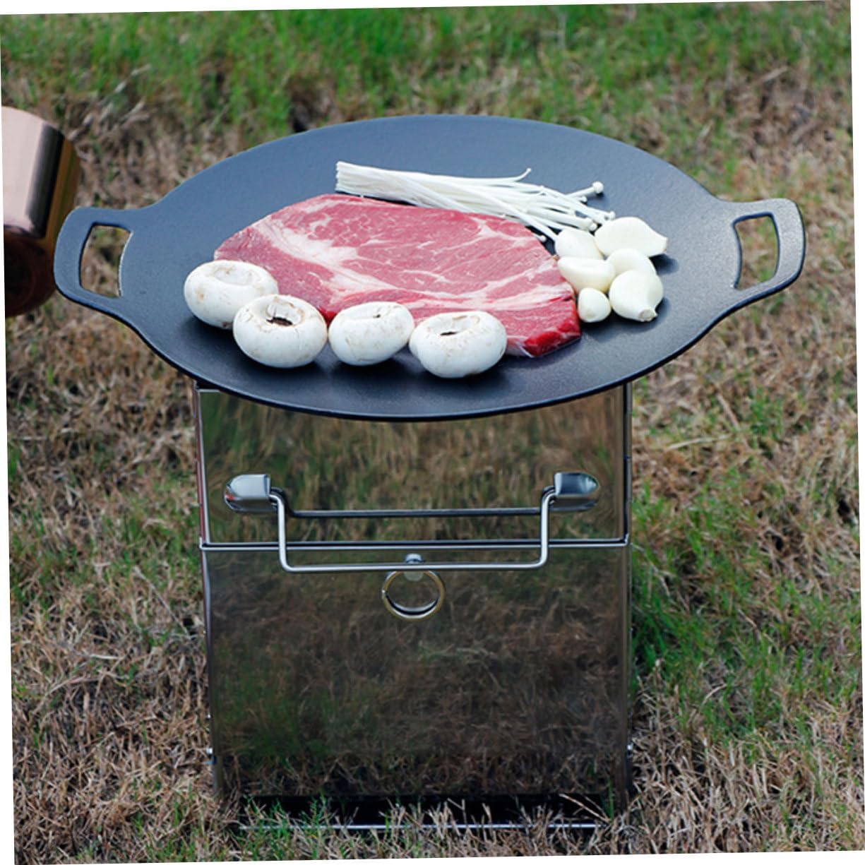 Outdoor Cast Iron Grill Pan Versatile Bbq Tray for Camping Home Use for Korean Bbq Even Heat Distribution Sturdy Design for Meat Vegetables