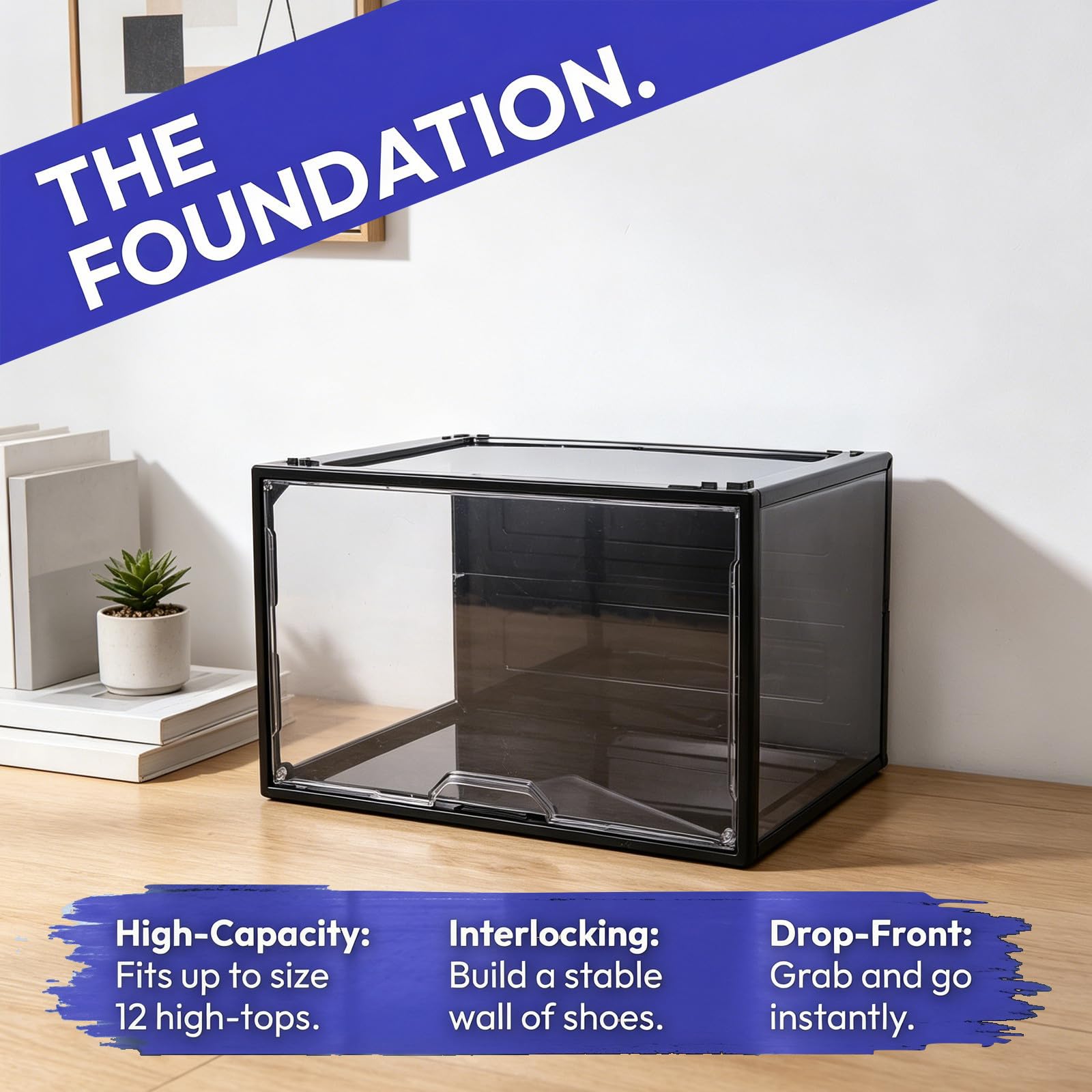 Caja Estructura Apilable de Acrílico Transparente para Zapatos con Apertura Lateral, Resistente Compresión y Diseño Cristalino para Organizar Botas y Zapatillas Armario o Entrada