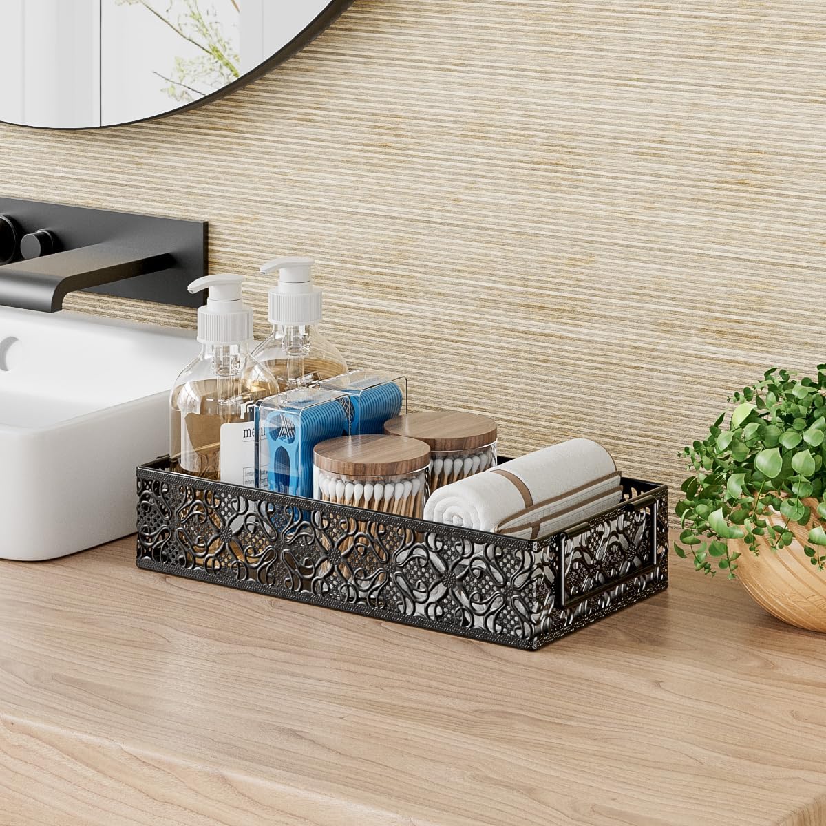 Toilet Tank Topper Paper Basket - Basket Decor Box with Magnetic Paper Towel Holder for Restroom Bathroom (Black) - Image 3