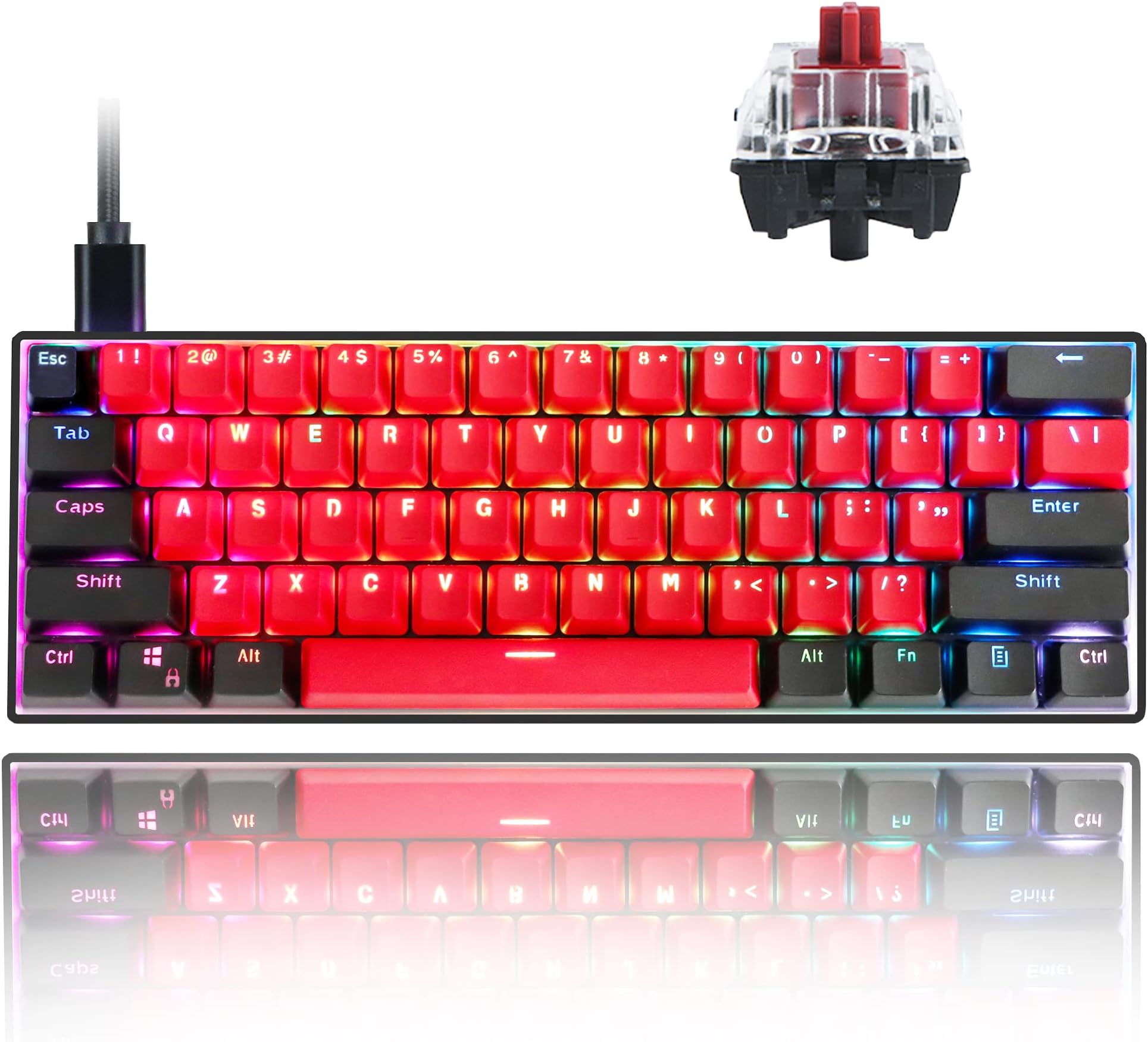 Sk61 60% Mechanical Keyboard Linear Red Switch Hot Swappable 60 Percent RGB Wired Gaming Keyboard with Backlit PBT Keycaps Type-C for Win/PC/Mac (Gateron Optical Red, Milan)