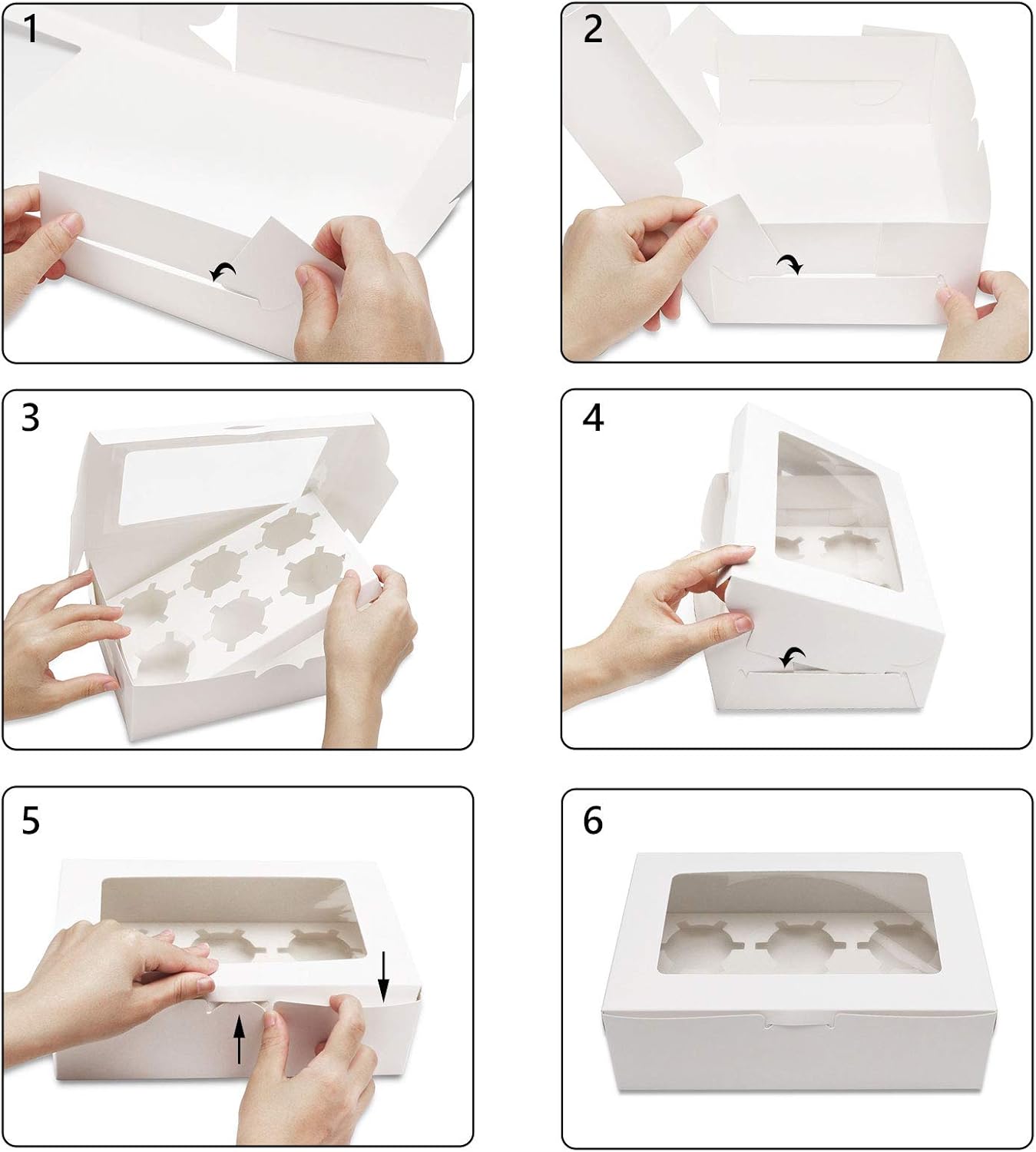 EUSOAR Cupcake Boxes 6 Count, 50pcs 9.4"x 6.2"x 3.0" Kraft Muffin Cupcake Box Carrier with Insert and Display Window, Take Out togo Cupcake Muffin Containers Favor Boxes Individual