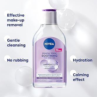 NIVEA Micellar Water Soothing, Fragrance Free Eye Makeup Remover, Micellar Cleansing Water for Sensitive Skin, Gentle Skin Cleanser (400ml)
