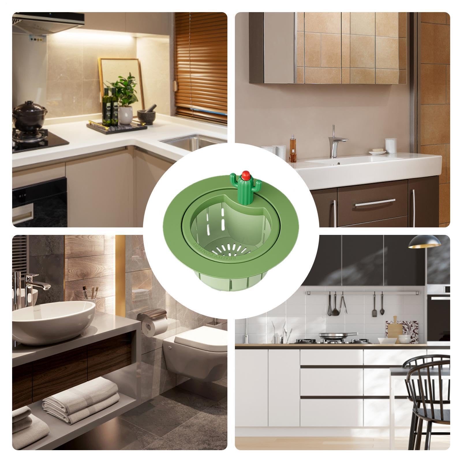 Filtre Évier Cuisine Cactus, Crépine Évier Anti-Obstruction avec Vidange Automatique, BouchonÉvier Design Universel en ABS, Panier Filtre Résidus Alimentaires pourÉvier et Égout