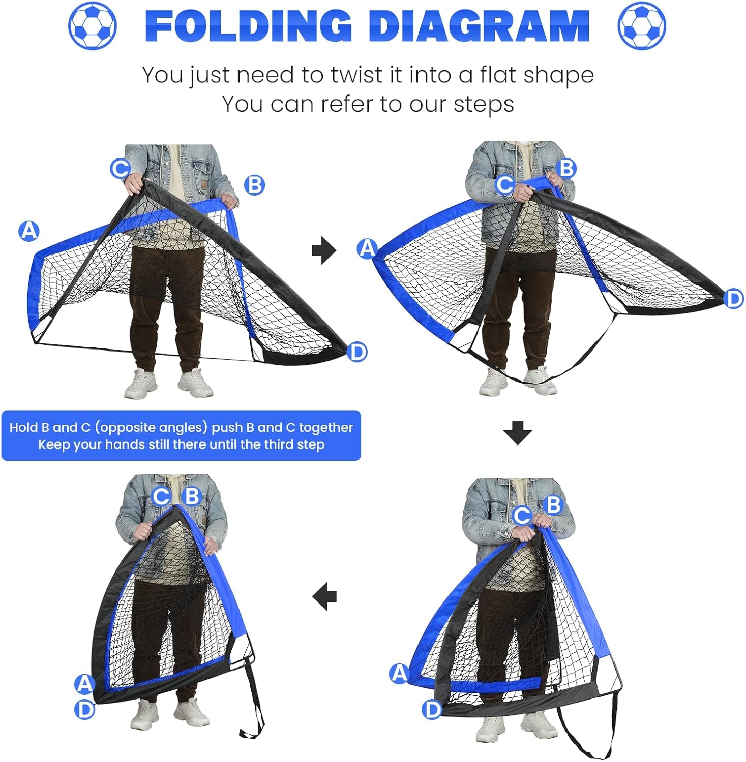 Simple Deluxe 2 Set 4‘x3’ Portable Soccer Goal, Pop Up Soccer Net for Backyard Games and Training, Includes 2 Oxford Cloth Bags and 8 Stakes, Blue & Black