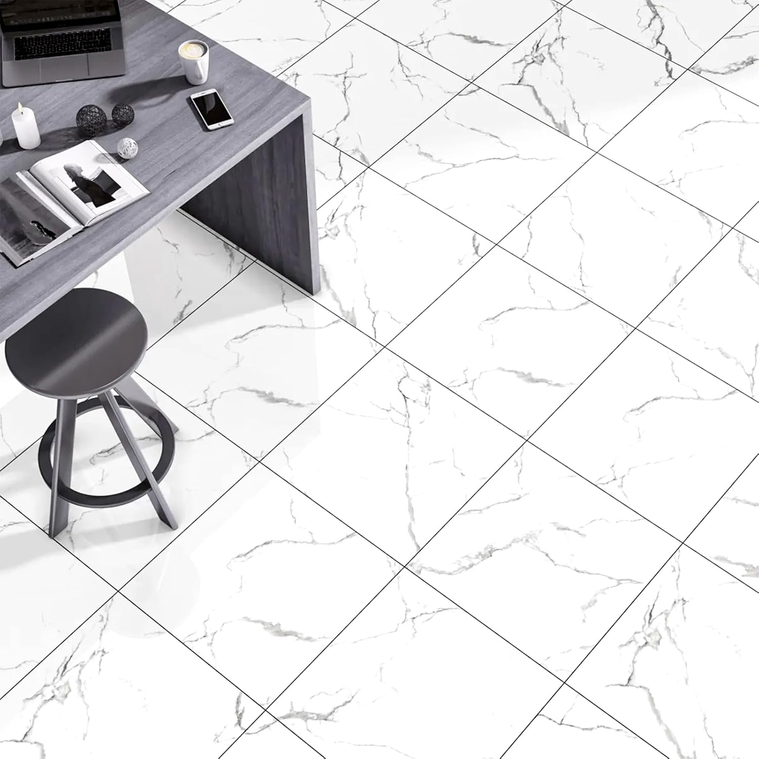 40 Pack Peel & Stick Floor Tiles 12" x 12" Flooring Waterproof Self Adhesive Flooring Planks for Bathroom, Kitchen, Fireplace, Pet House, Stairs, Bedrooms, Wall