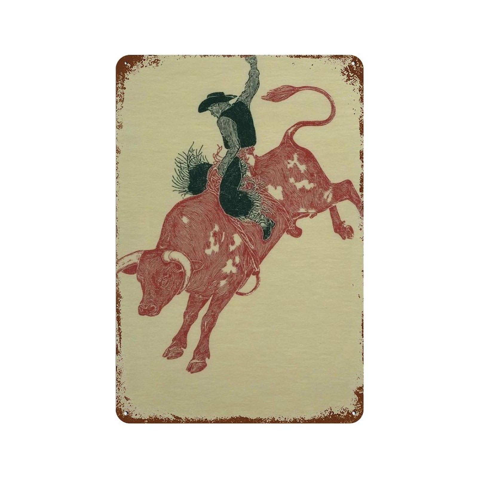 xiaoxiaoshen Cowboy Bull Riding Western Rodeo Ranch Rustic Wild West Rider Work Wall Decor Art Metal Tin Poster Modern Home Decor Art Home Bar Shop Decorations Vintage Sign 30x20cm