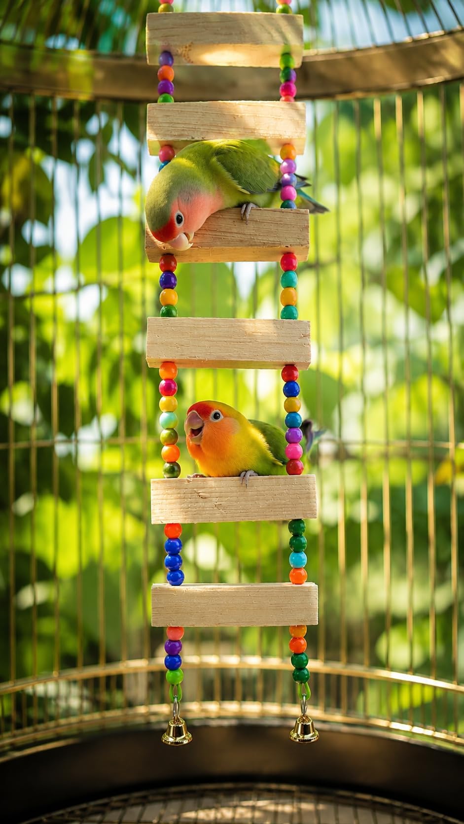 Raindrops Bird Ladder Toy for Cage - Wooden Climbing Ladder with Colorful Beads & Bell|Bird Enrichment Toy for Budgies|Lovebirds & Small Birds|Training aid Toy (Heigth14 inch)-picture-13