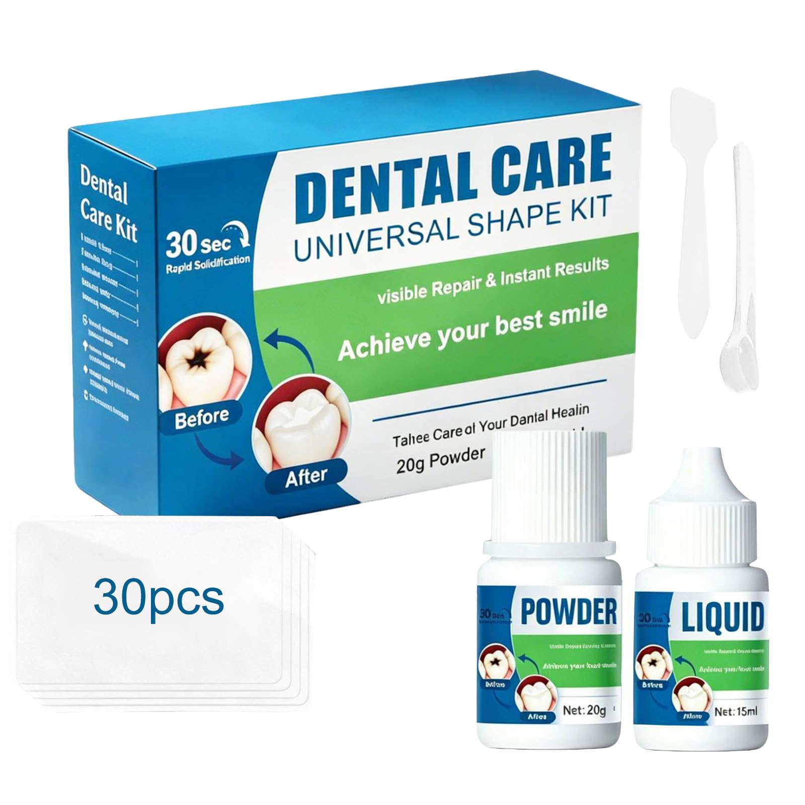Cemento dental, Temporary Tooth Repair Kit, Coronas y dientes rotos, Sujeción extra fuerte y endurecimiento rápido (50 segundos)