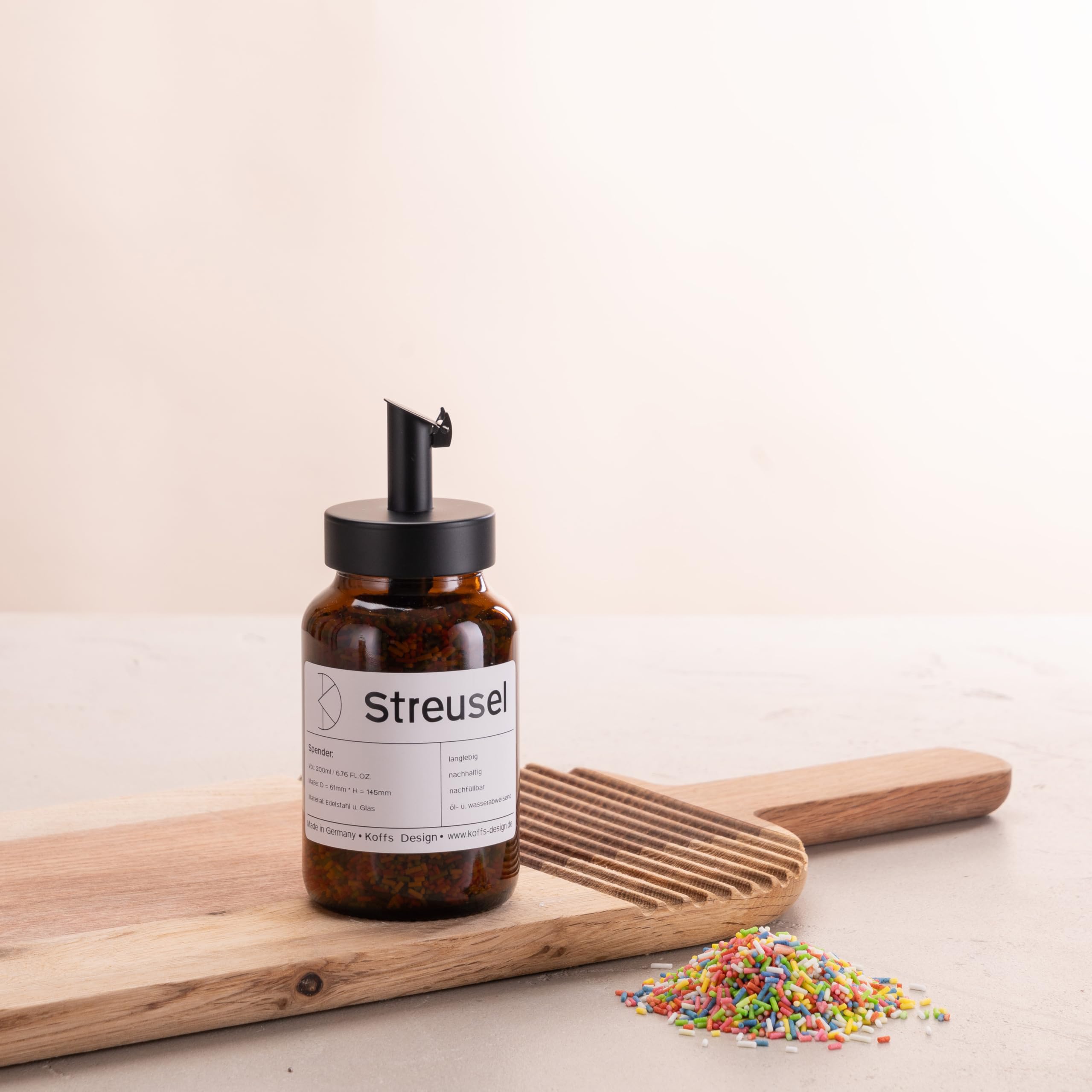 Kakao Streuer Braunglas - Mit Edelstahlaufsatz 200ml