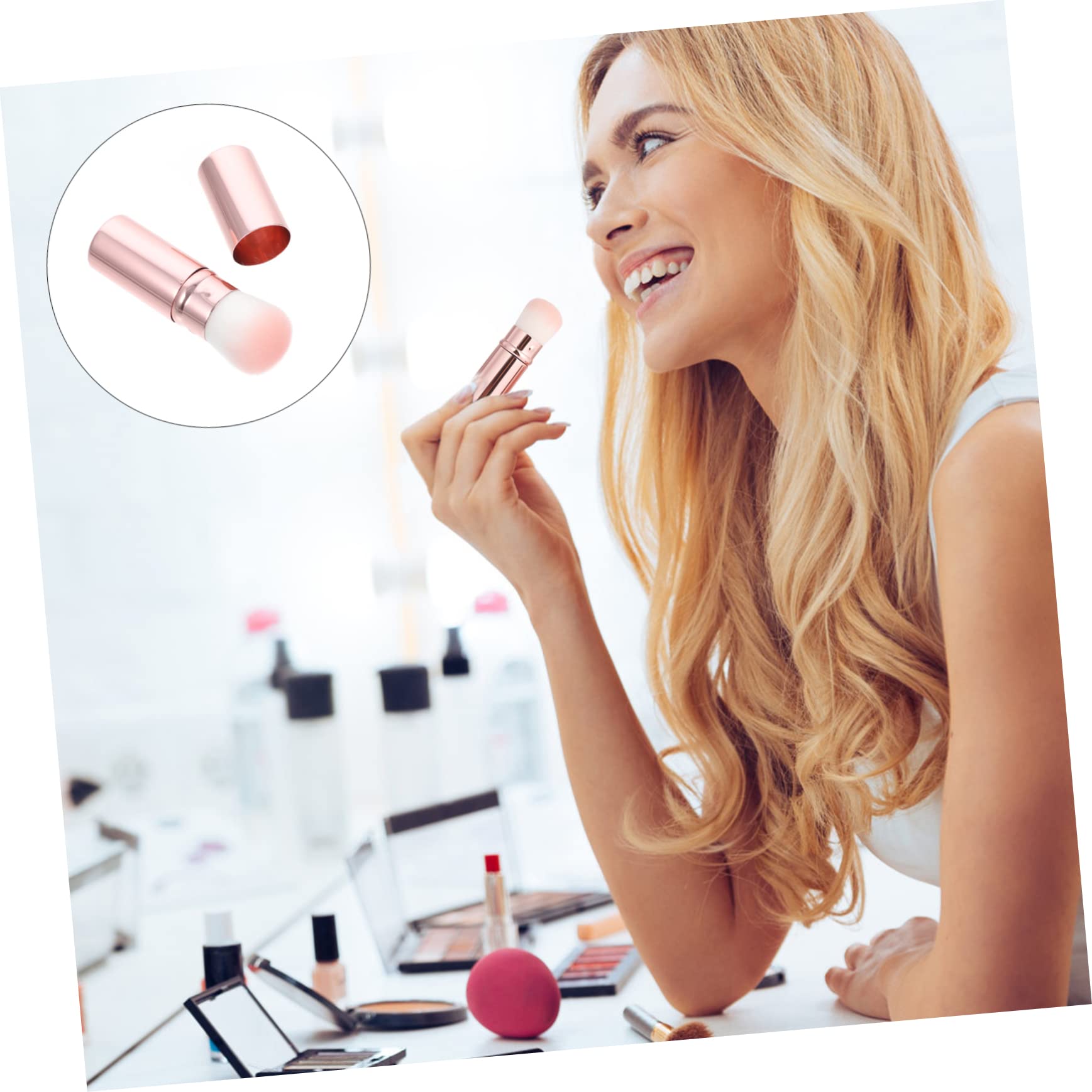 SHERCHPRY 2-in-1 Fluffy Brush for Facials Highlighting Makeup Double-ended Blusher Brush Portable Makeup Tool Soft Bristles Skin Friendly