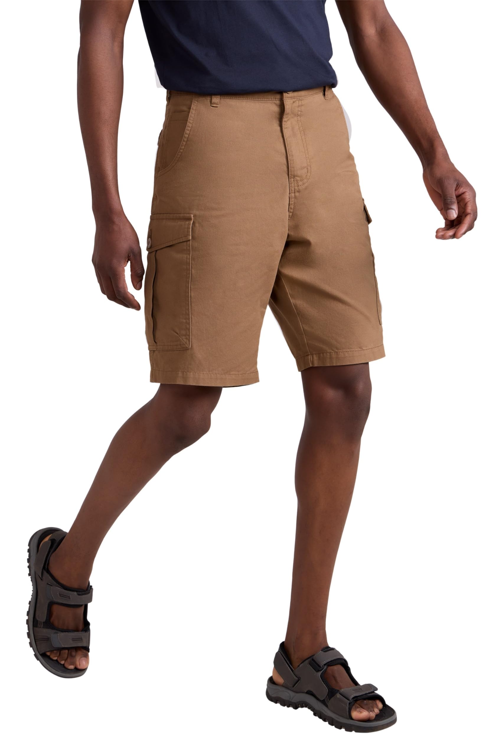 Mountain Warehouse Men's Light Brown Lakeside Shorts - 100% Durable Twill Cotton Cargo Shorts, Durable Shorts, 6 Pockets - Spring Summer, Walking, Running, Hiking & Camping W28
