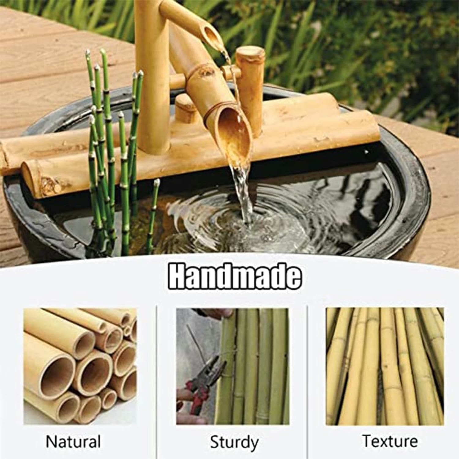 Standalone Zen Bamboo Fountain, Outdoor Water Landscape Decoration with Pump and Water Spoon, Japanese Rocking Water Fountain for Garden Backyard