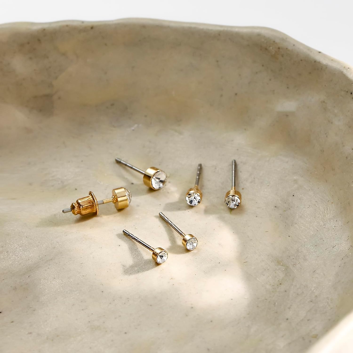 3 Pair Hypoallergenic Cartilage Earrings Set - 3mm CZ & Rhinestone Threadless Push-Pin Studs, Surgical Steel for Sensitive Ears, Dainty Gift for Women