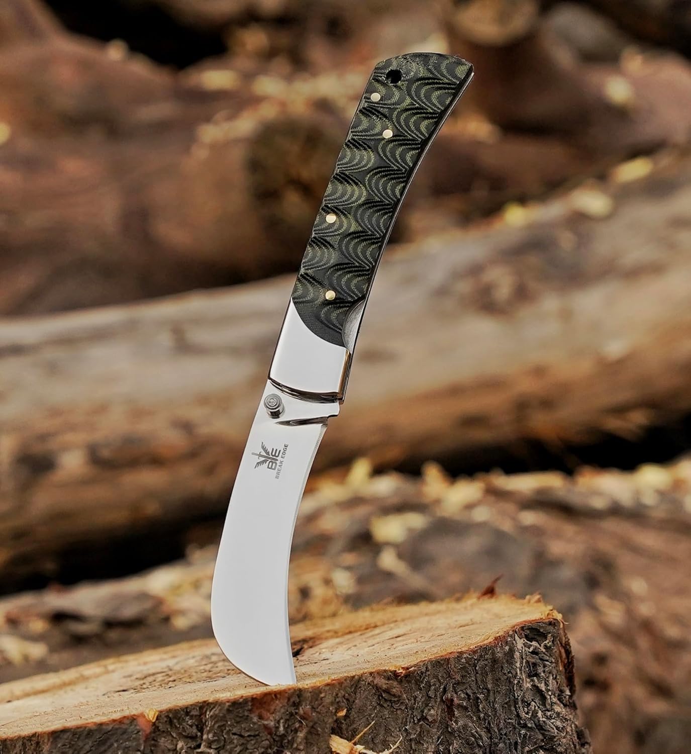 Hawkbill,Folding Pocket Knife with Curved Steel Blade, Lineman Tools,Black&Green G10 Handle.