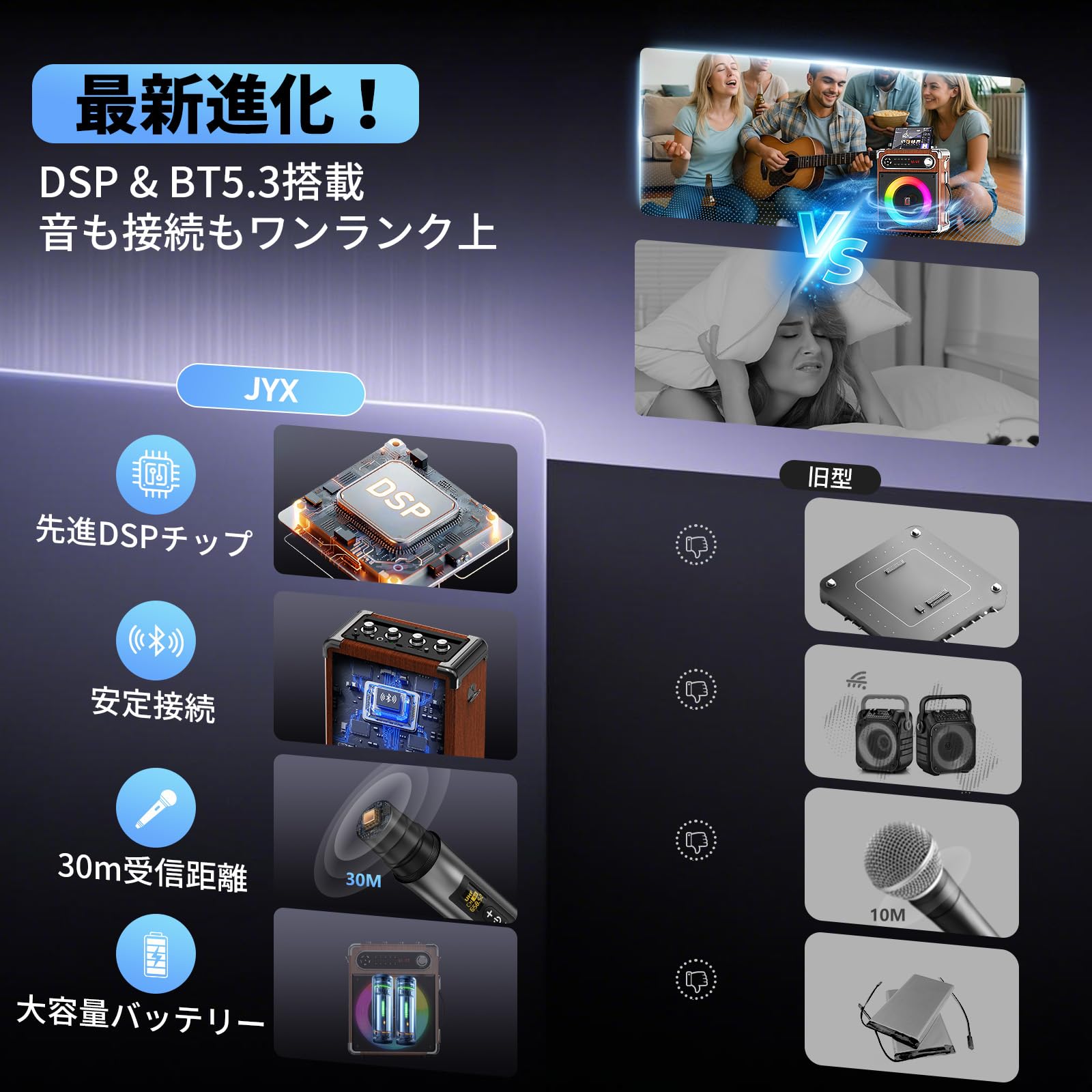 Amazon | JYX スピーカーセット 拡声器 ワイヤレスマイク2本