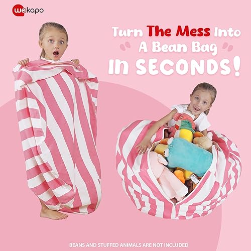 Miniatura 152 de WEKAPO - Puf con cremallera para guardar juguetes de peluche, hecho de lona de algodón de alta calidad, extragrande de 38 pulgadas, ideal para los