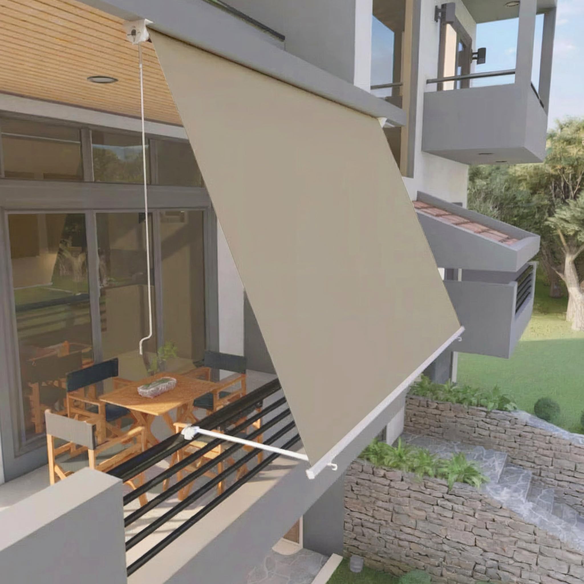 Aeffe Tenda da Sole a Caduta 300 x 250 cm Avvolgibile Estensibile Struttura Alluminio Tessuto 280gr/mq Beige