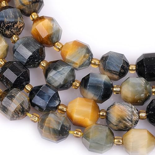 GEM-Inside - Cuentas de 0.394 in para hacer joyas, 33 cuentas facetadas a mano con ojo de tigre marrón y ojo de tigre, cuentas para hacer joyas a