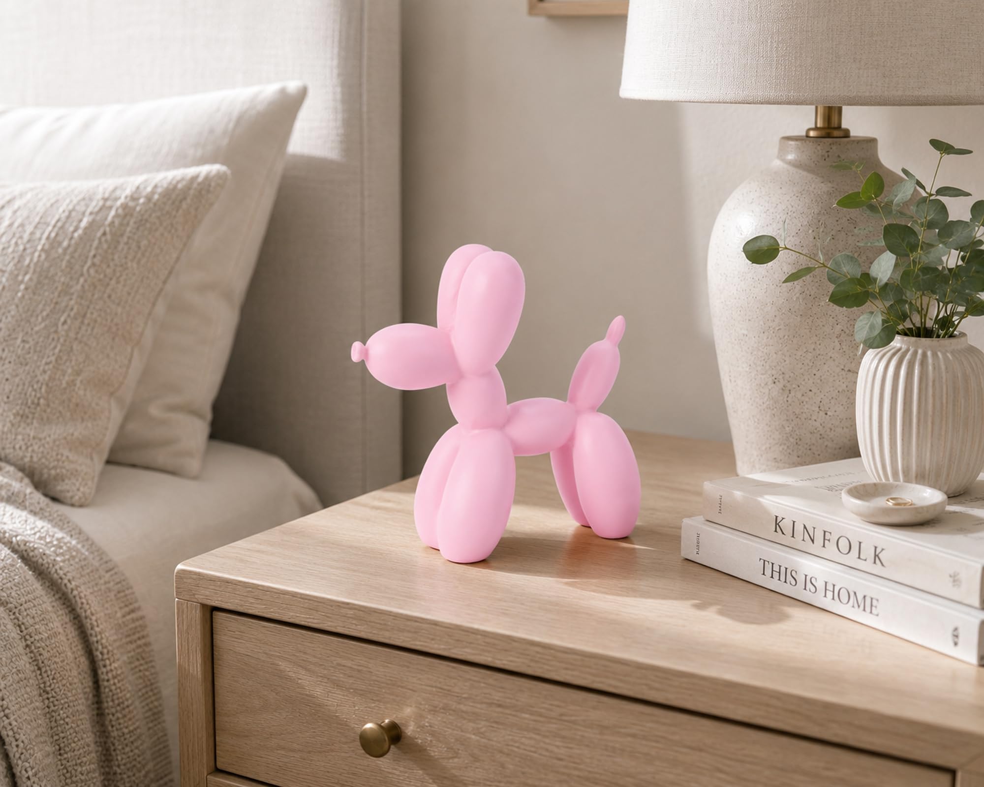 Balonowa statuetka psa - 10 cm różowy balon rzeźba zwierzęcia psa, małe nitki na półki, eklektyczna dekoracja biurka, urocza ozdoba na biurko prezent