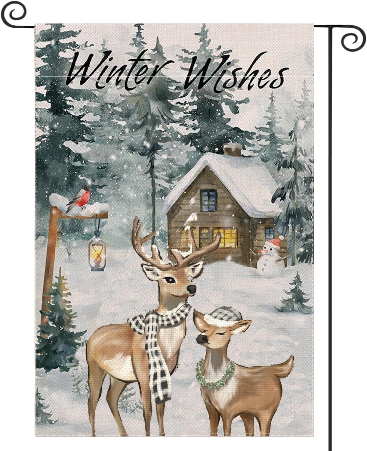 Welcome Winter Garden Flag 12x18 Inch Double Sided, Reindeer Snowflake Garden Flag Winter Rustic Seasonal Yard Outdoor Decorative Flag