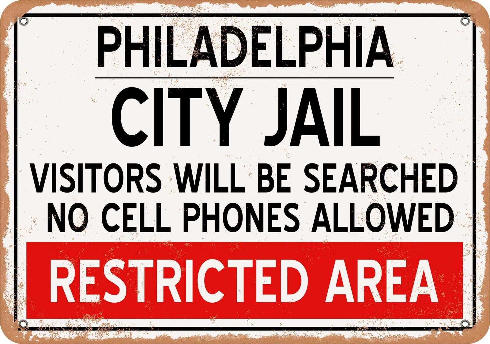 Miaomansenstore Metal Sign - City Jail Of Philadelphia Reproduction - Vintage Rusty Look Home Decor