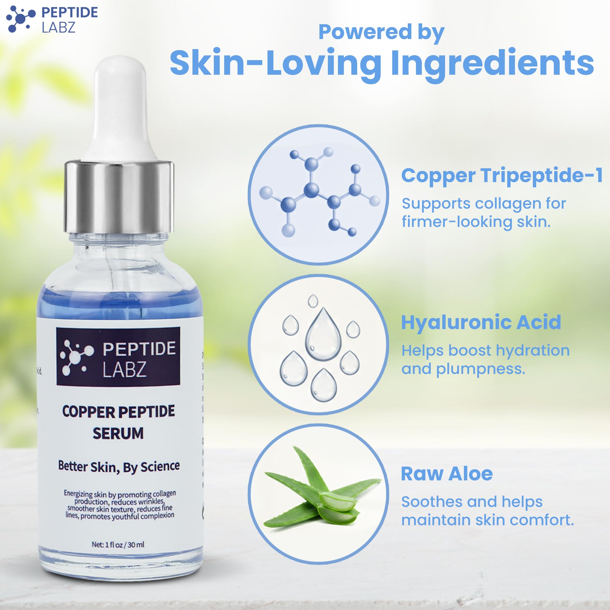 Amazon.com: Copper Peptide Serum for Face - Anti Wrinkle - Hyaluronic Acid  - Raw Aloe - Increase Collagen - 1oz/30ml