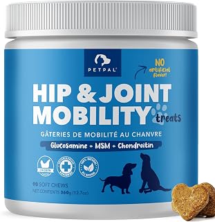 Petpal Glucosamine for Dogs - Hip & Joint Health Soft Chews with Chondroitin & MSM - Functional Dog Supplement for Pet Mobility Support with Kelp + Vitamins C and (Chicken Flavor)