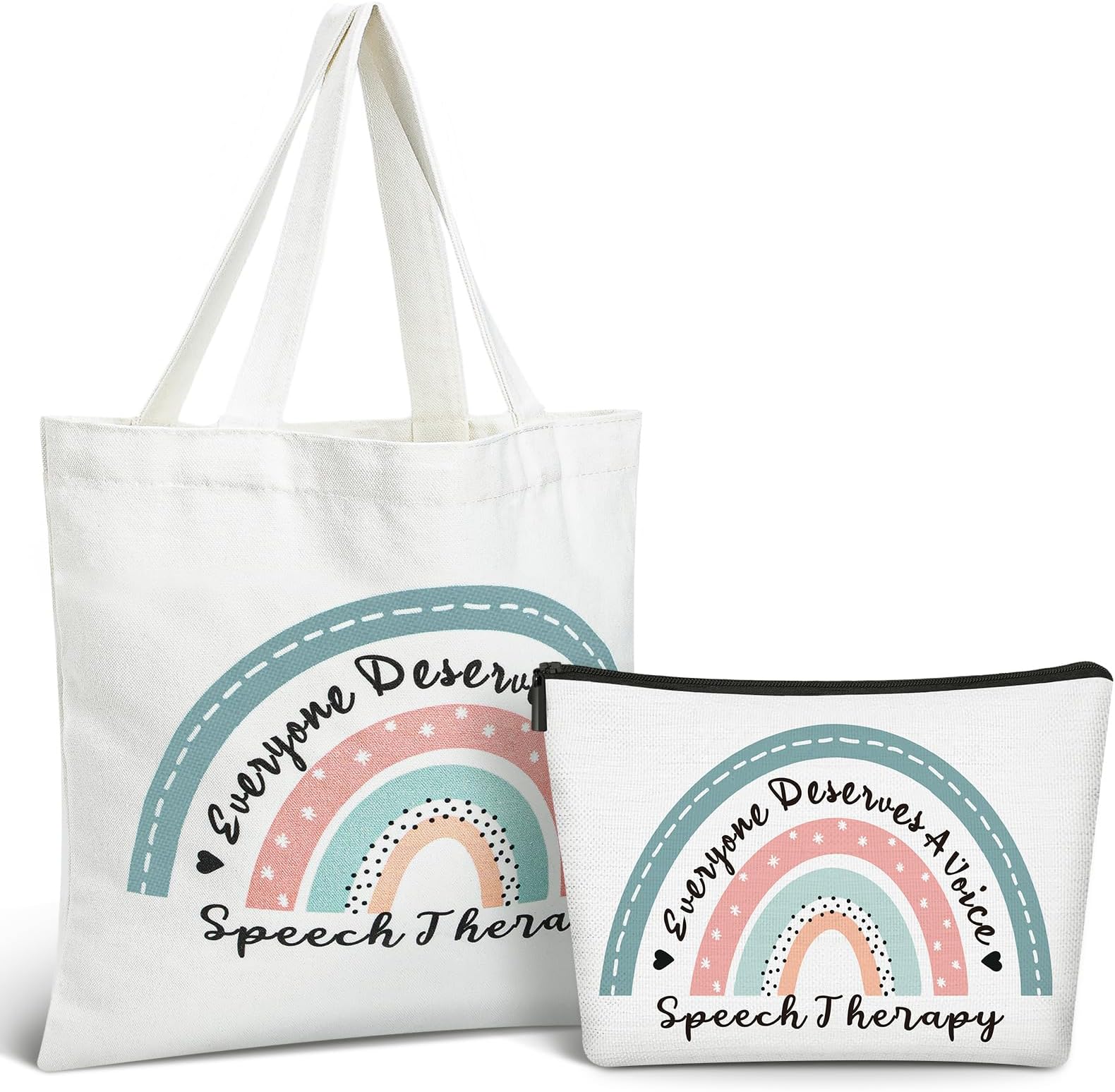Shinylin 2 Pcs Valentines Speech Language Pathologist Gifts Rainbow Speech Therapy Tote Bag with Cosmetic Bag Valentines Birthday Party Gifts Slp Thank You Presents for Women Sp Assistant Therapist