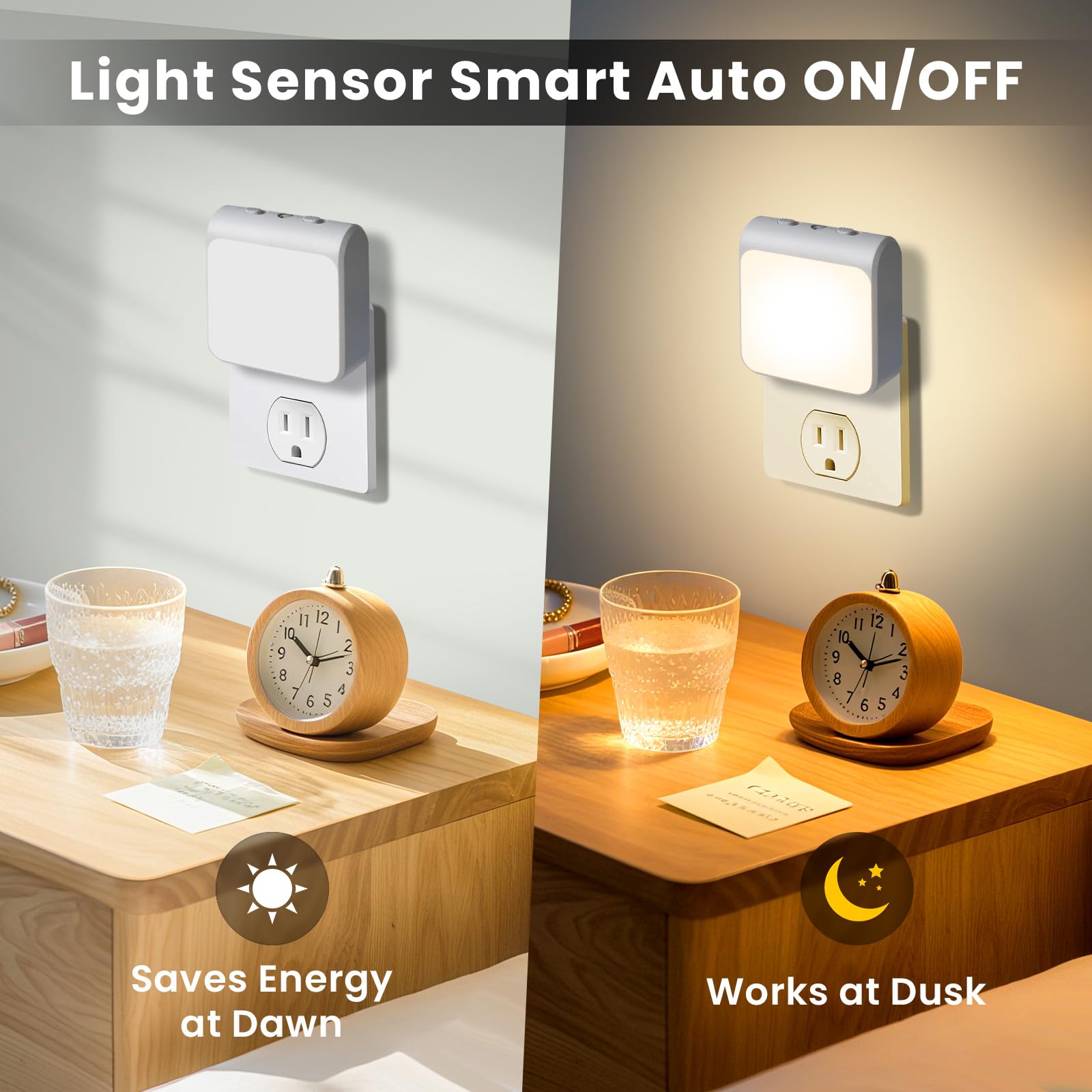 6-Pack Dimmable LED Night Lights Plug into Wall with Dusk to Dawn Sensor 2 Color in 1 Plug — view 4