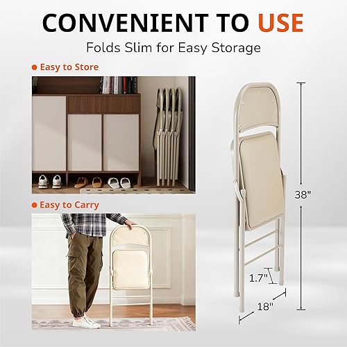 Miniatura 5 de Alpen Paquete de 2 sillas plegables acolchadas de cuero, marco de acero, portátil, apilable, comercial, cómodas para el hogar, oficina, fiesta,