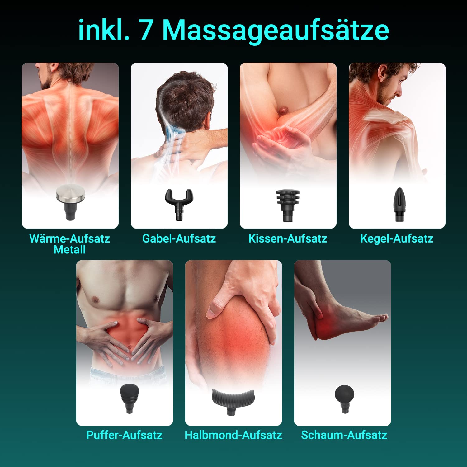 AsVIVA MGN1 Physiovibe Pro | Massagepistole & Massage Gun mit Wärmekopf, 7 Massageköpfen, austauschbarem Akku (2400 mAh) & USB-Ladefunktion