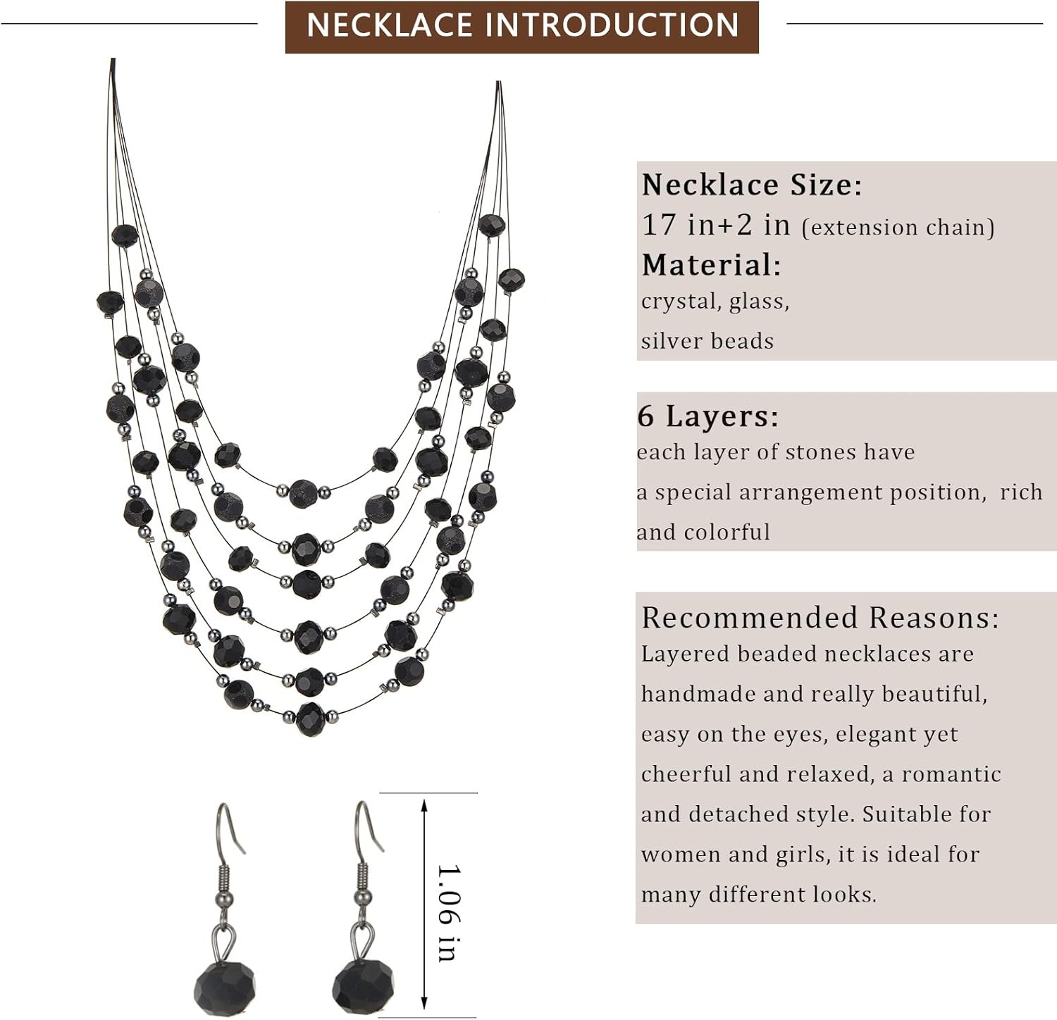 Crystal Beaded Statement Necklace for Women Boho Colorful Multi-Strand Necklace and Earring Sets for Women Fashion Jewelry Gifts for Mom - Image 5