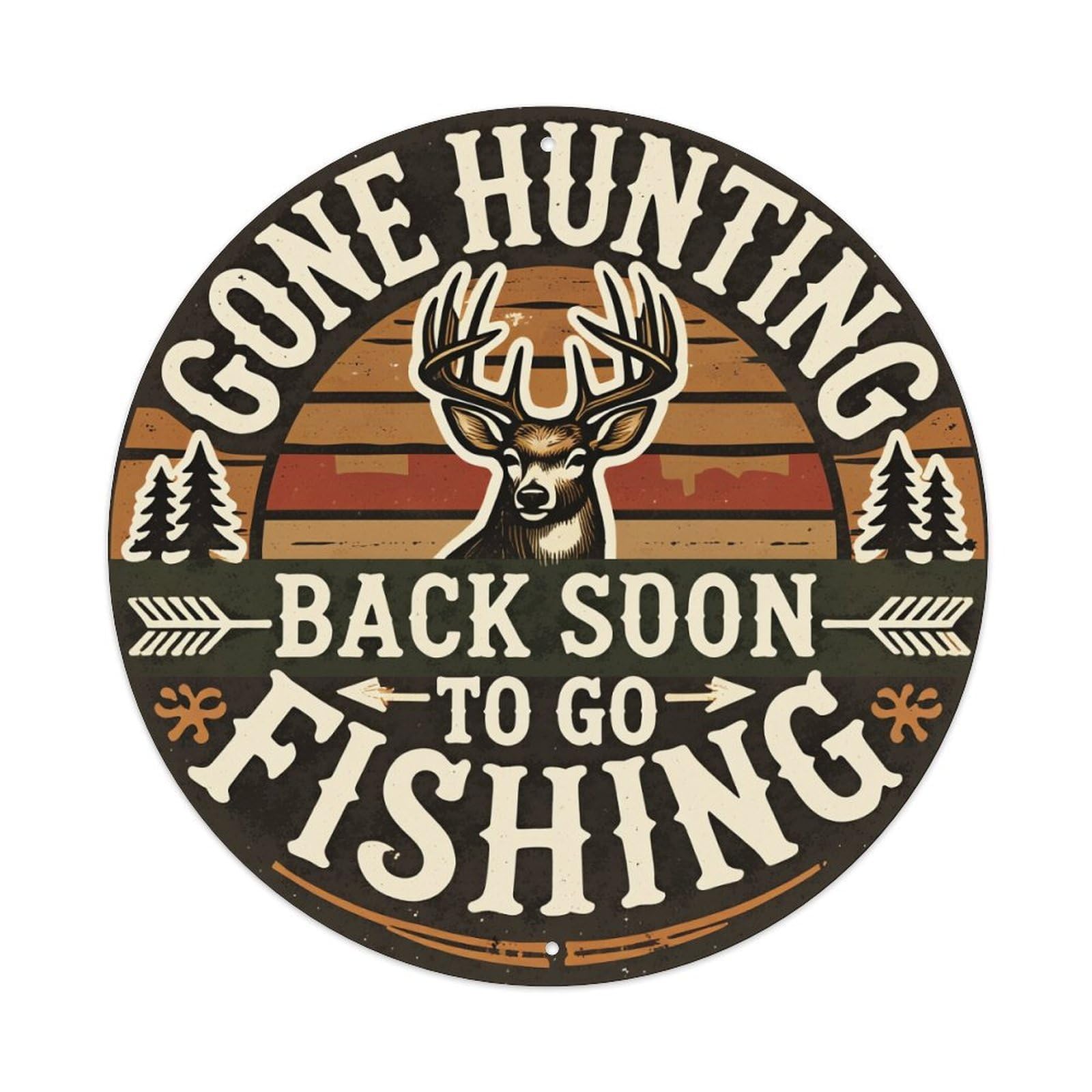 Jdfenggu Vintage Gone Hunting Back Soon To Go Fishing Retro Metal Tin Sign, Metal Poster For Bar, Home, Man Cave, Kitchen, Laundry Room Art Decor 8X8 Inch
