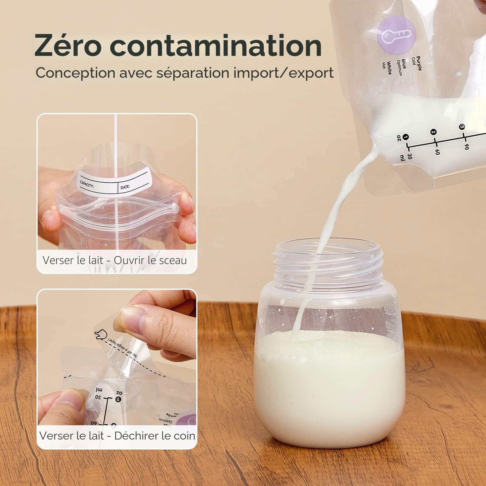 Momcozy Sachets de Congélation Lait Maternel 180mL - Lot de 240 Poches Stériles avec Double Fermeture Étanche | Conservation Hygiénique Allaitement et Stockage Réfrigéré