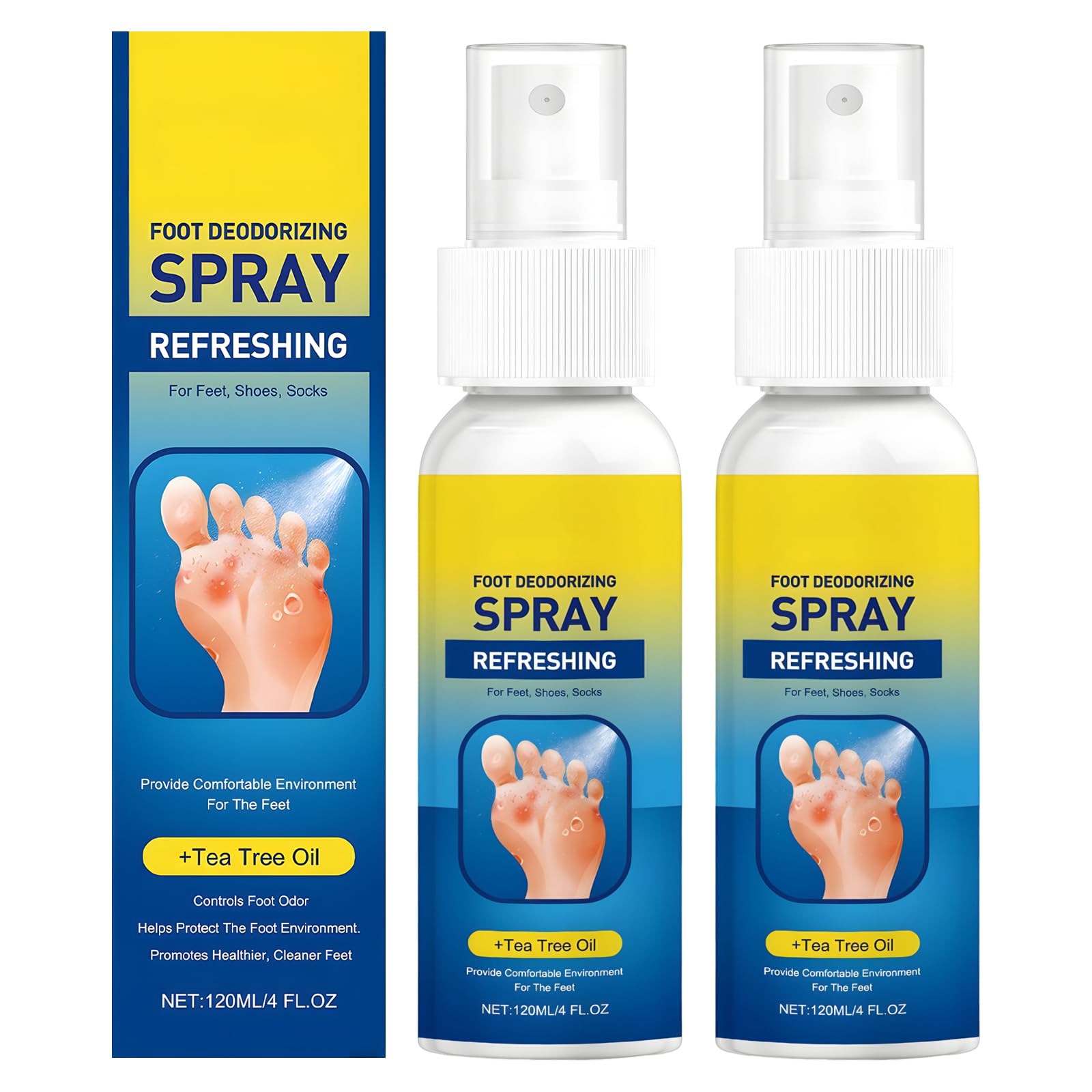 2 X 120 ML Spray Para Pies Aceite De Árbol De Té, Foot Spray, Desodorante-Para-Pies – Fórmula Con Aceite Natural De Árbol De Té Que Elimina El Mal Olor De Pies Y Protege La Salud De Los Mismos