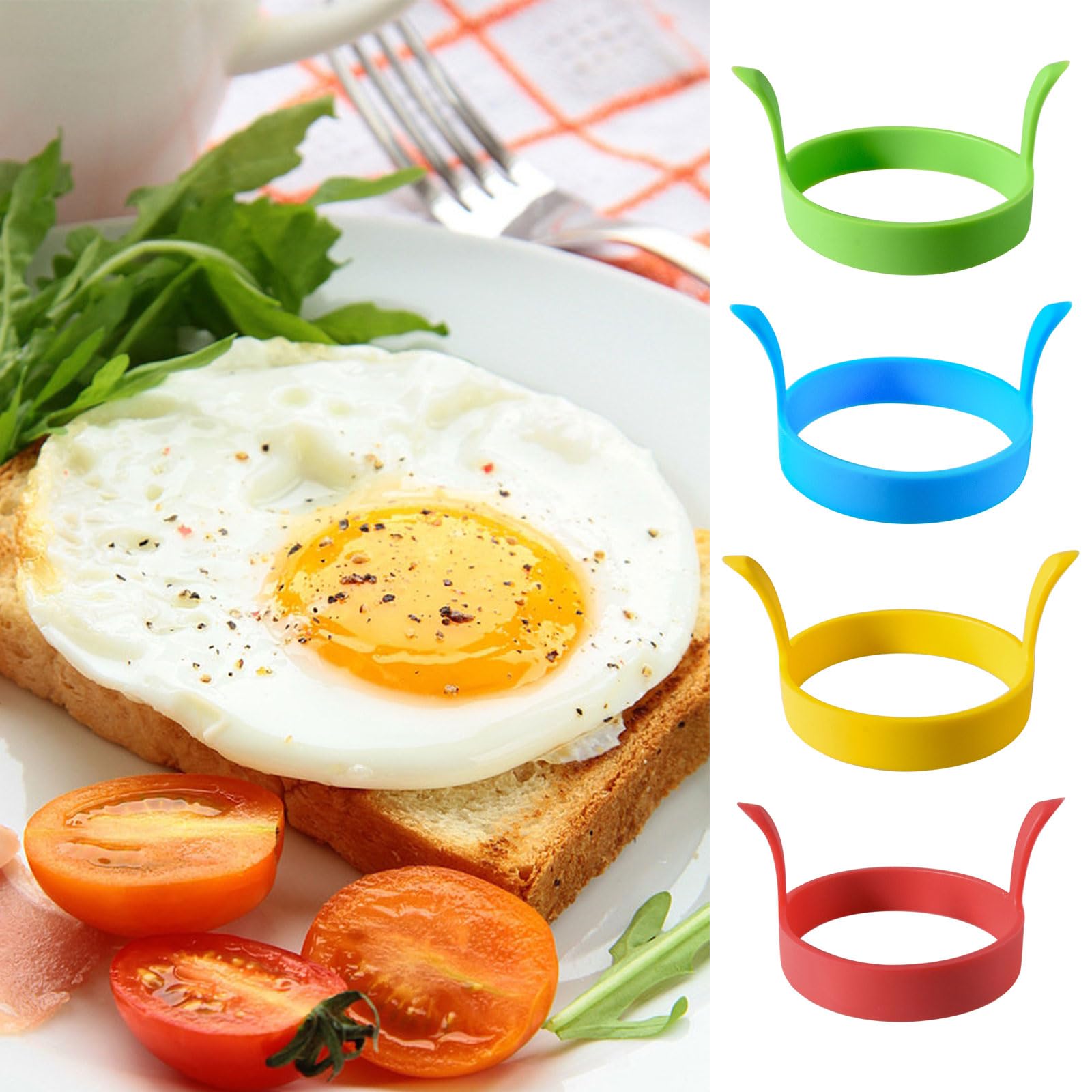 EUPSIIU 8 Pezzi Stampo in Silicone per Uova Fritte, Stampo per Uova Fritte, Stampo Antiaderente per Uova Fritte con Manici, Frittata di Uova, Adatto per Uova Fritte, Frittelle, Dessert (Colorato)