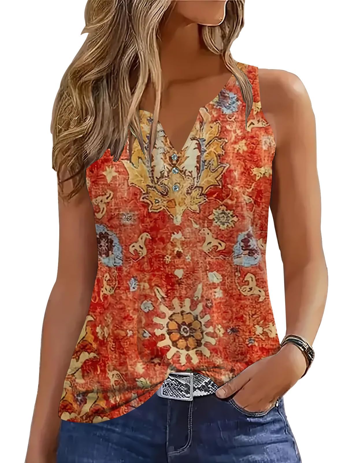 GRMLRPT Tank Top Damen Sommer Bluse Ärmellose T-Shirt Oberteile Sommermode V-Ausschnitt Shirt Blusen Basic Tops(Mehrfarbig,S-XXL)