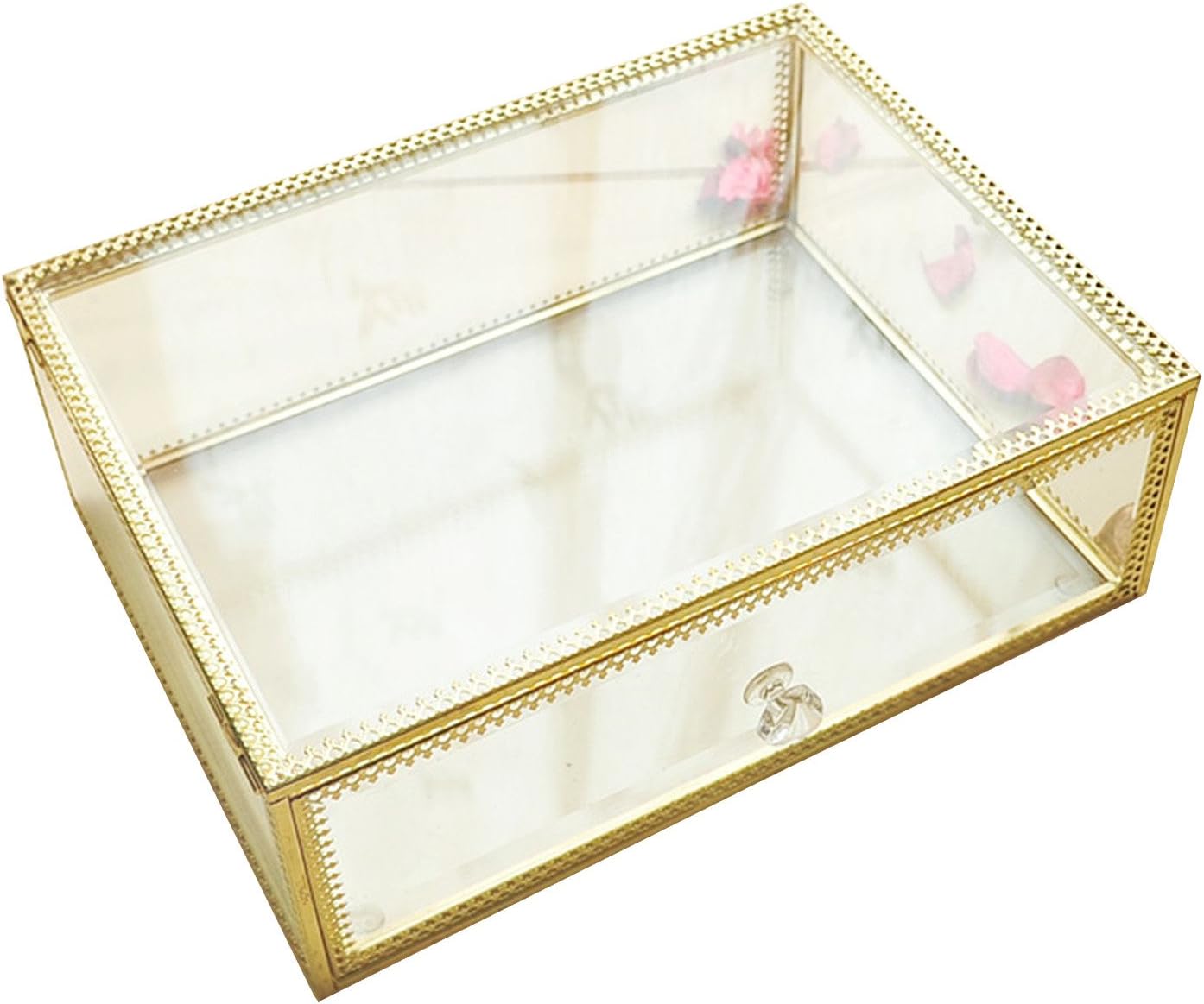 Large Mirror Glass Top Dresser Make Up Organizer Jewelry &Cosmetic Display, Stackable Cube 6 Drawers Set Dresser Storage for Vanity with Lid,Bathroom Accessories Brushes Container (1drawerg)