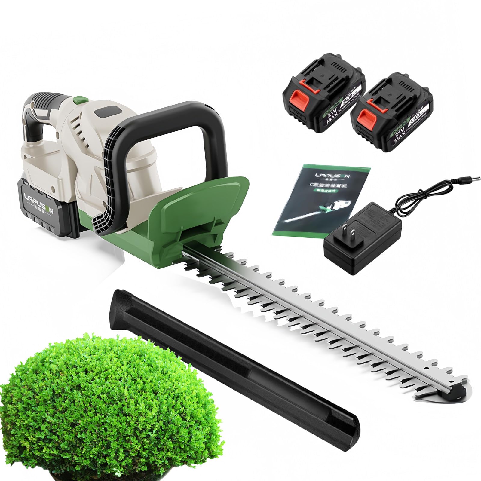 Cortasetos Inalámbrico, Cortasetos de 20'', Cortasetos de Mano con Pantalla LED, Cortasetos de Doble Hoja con Batería de Litio con Baterías de 3900 mAh y Cargador Incluido,2 Battery
