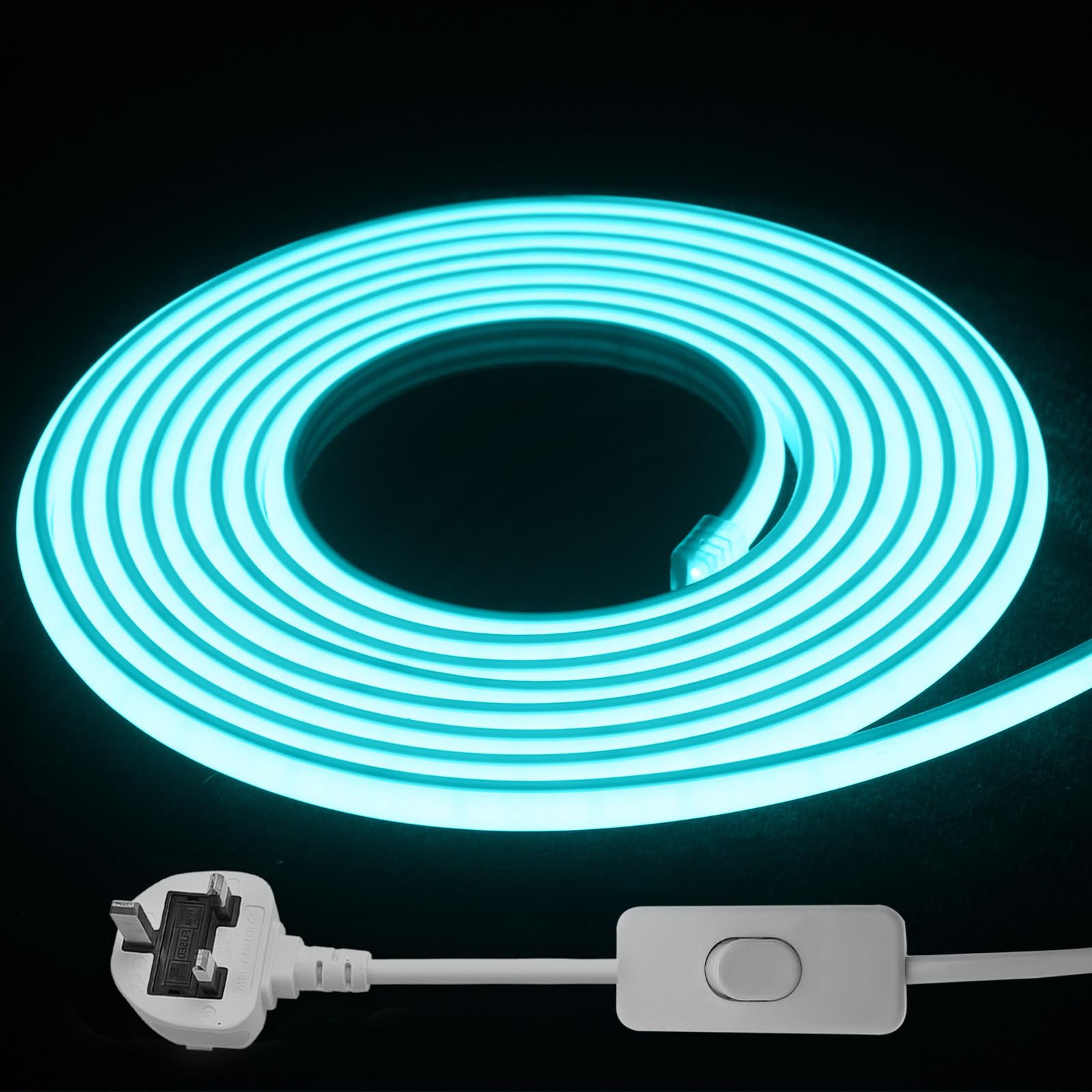 STHomedeco LED Strip Light - Flexible COB Neon Light Strip, Cut to 10cm, IP65 Waterproof 220V Neon Rope Strip for Indoor Outdoor Decor with UK Plug Power Supply (Ice Blue, 30M)