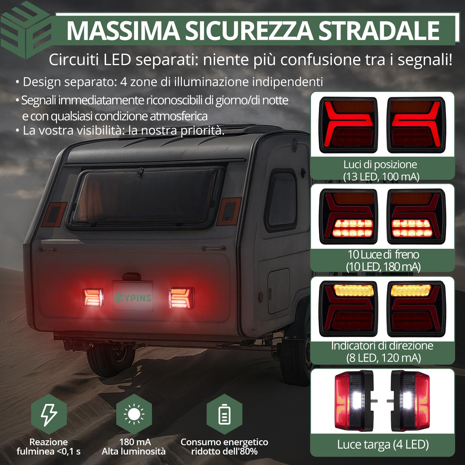 EYPINS Zestaw świateł tylnych z magnesem, 12V LED światła tylne do przyczep z 10m kablem, 7-pinowe oświetlenie przyczepy, światło stopu, kierunkowskazy, oświetlenie tablicy rejestracyjnej dla