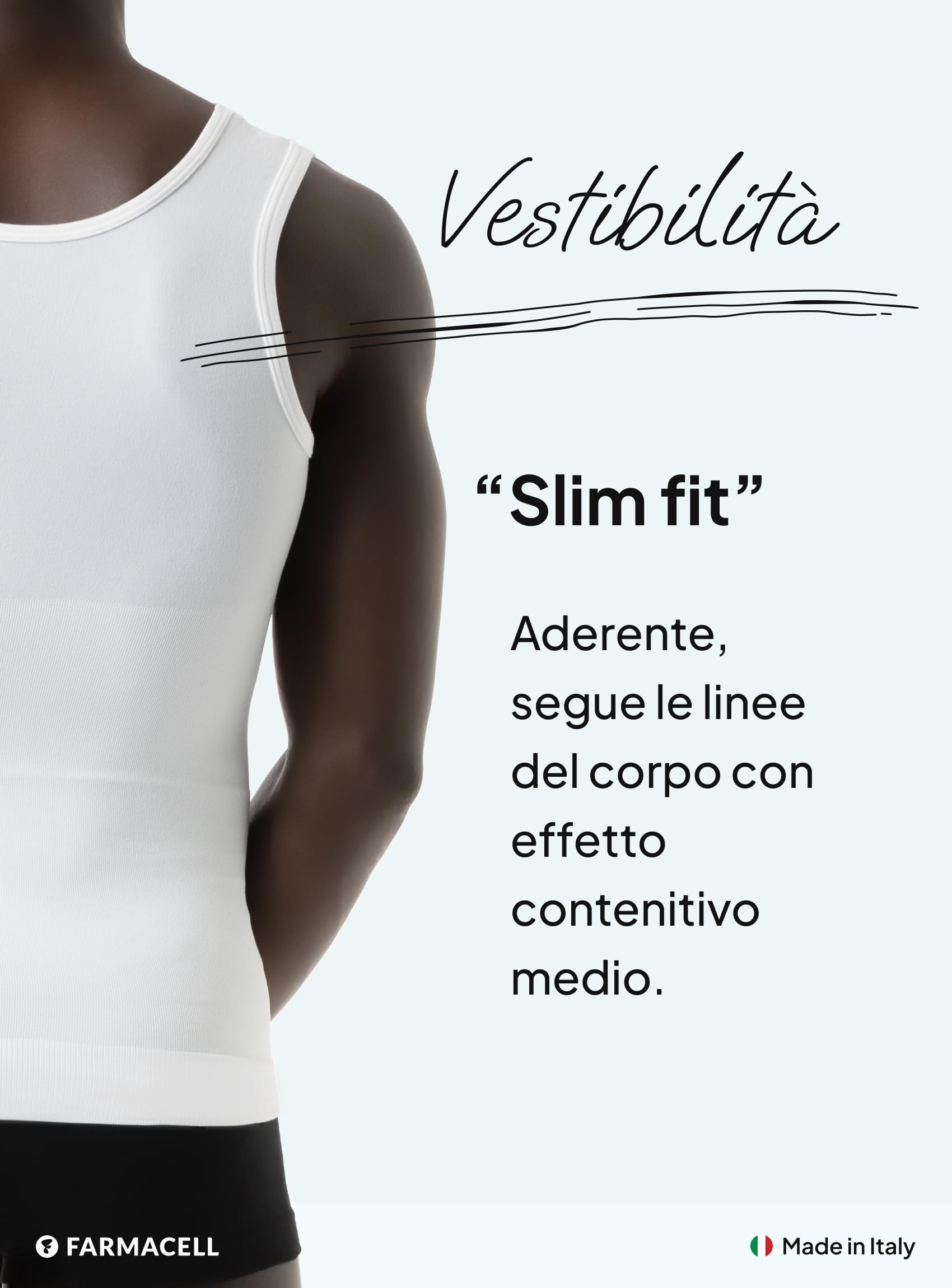 FarmaCell Canottiera Contenitiva Uomo, Intimo Modellante Leggero e Traspirante, Made in Italy, 417B