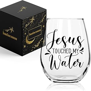 Jesus Touched My Water Wine Glass 15 Oz, Funny Christian Graduation Birthday Gifts for Women Men, Funny Jesus Wine Gifts for Mother's Day, Christian Gift for Best Friend Bestie