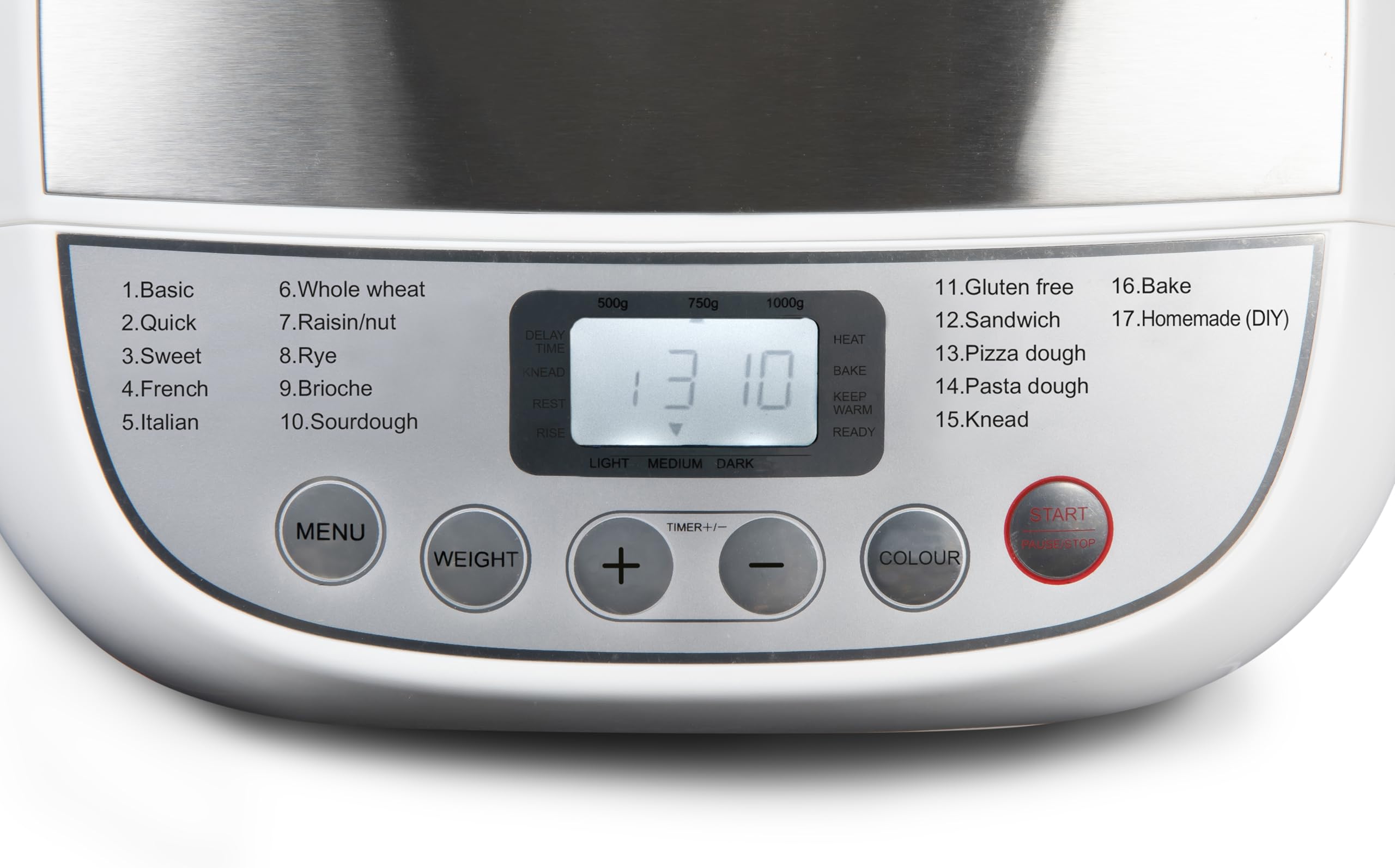 DOMO B3976 Brotbackautomat - 17 Backprogramme inkl. Pizza und Glutenfrei-Programm - 3 Brotgrößen (500g - 750g - 1000g) - PFAS frei - mit Timer, LCD Display und Warmhaltefunktion