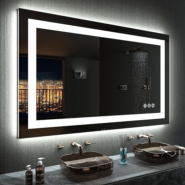 LOAAO 30"X36" LED Bathroom Mirror with Lights, Anti-Fog, Dimmable, RGB Backlit + Front Lighted, Bathroom Vanity Mirror for Wall, Memory Function, Waterproof, Tempered Glass