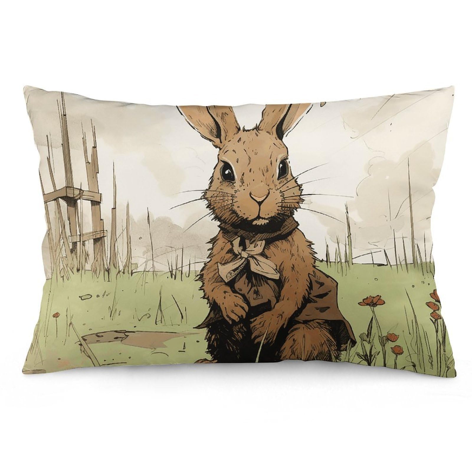 NONHAI 2 Pack Pillow Cases for Hair and Skin, Soft Breathable Pillow Case Covers with Hidden Zipper, A Brown Rabbit Pillowcase 12 "x20 Pillow Covers for Sleeping Gift