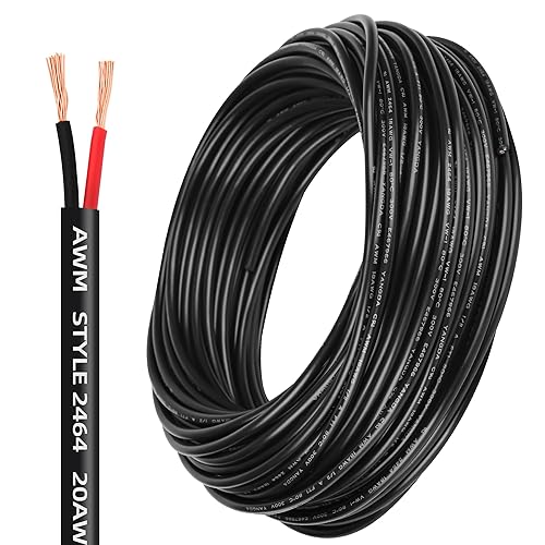Lesnlok Cable eléctrico de calibre 20, 2 conductores, cable eléctrico de PVC trenzado de 20 AWG, cable de cobre sin oxígeno, cable de cobre estañado