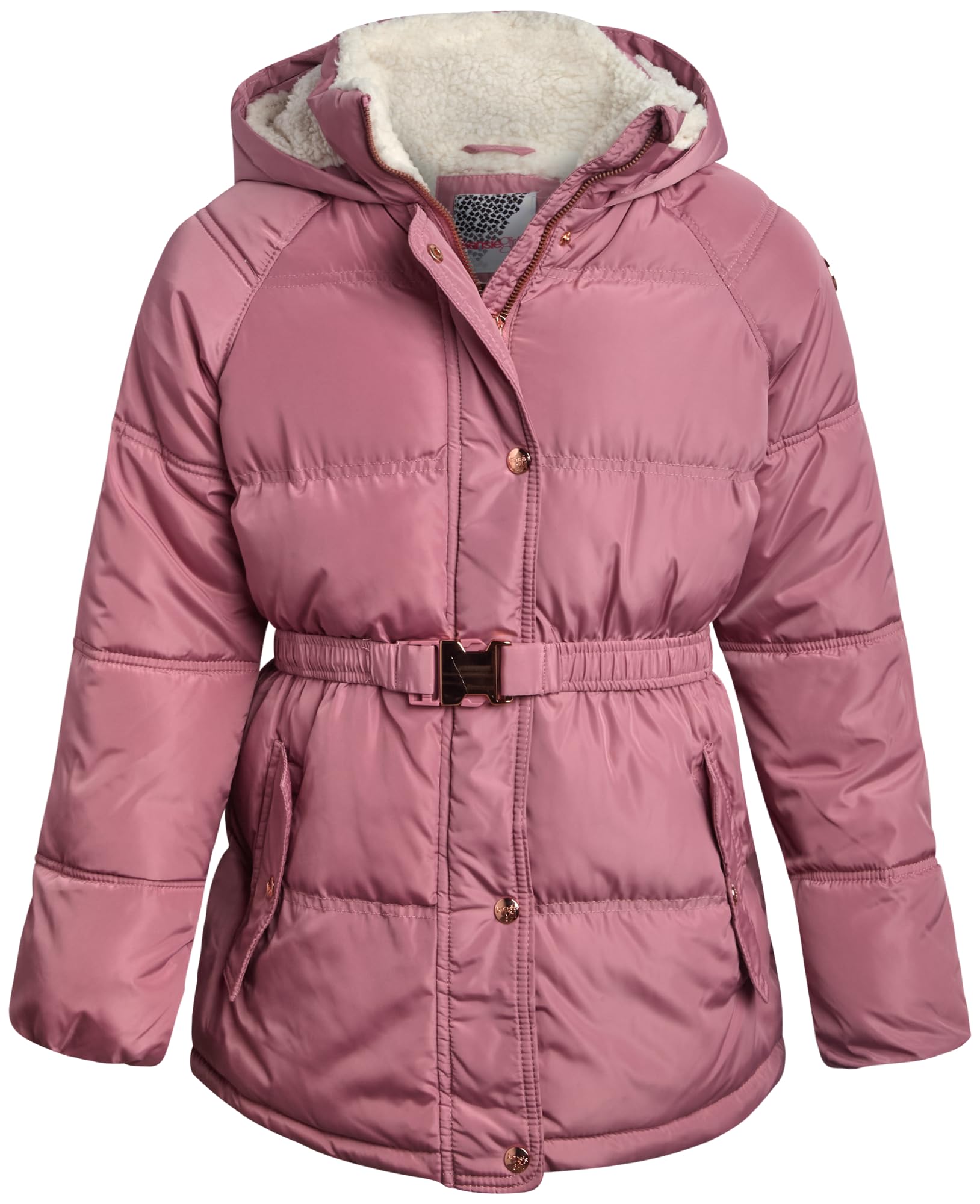 KENSIE GIRL Girls Puffer Jacket Sherpa-Lined Belted Winter Coat | Cozy Soft Warmth, Wind and Water Resistant Outerwear, Cinched Fit for Cold-Weather Play, School, and Frosty Days