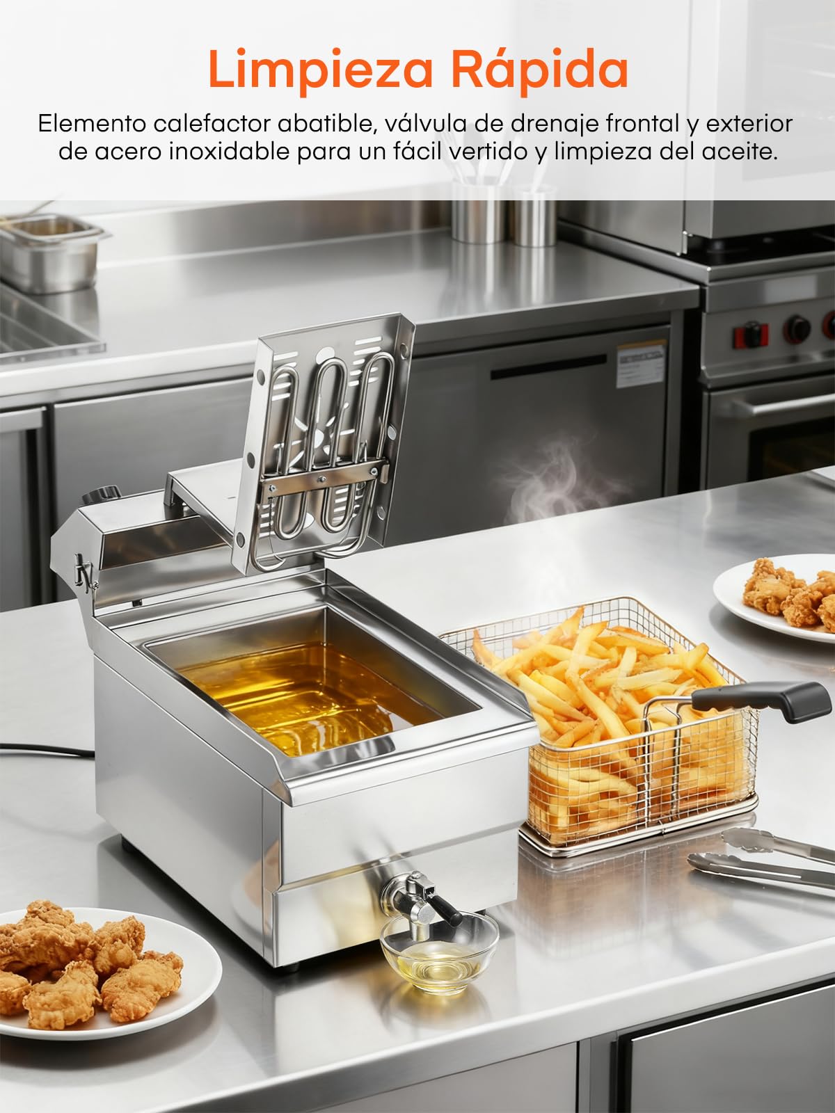 FOHERE 11L Elektrische Fritteuse mit Ölablass, 3000W Profi-Fritteuse mit Korb und Deckel, 60-Minuten-Timer, Temperaturregelung 60-200°C, ideal für Restaurant und private Küche