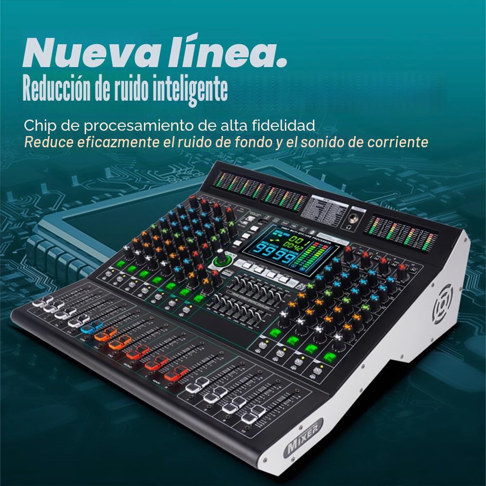 Consola de mezclador de escenario MD10 de 10 canales con 99 efectos DSP, pantalla USB, conexión inalámbrica, control de ecualización independiente, pantalla LED grande, mezclador de audio